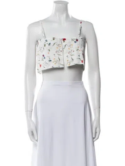 Pre-owned Azeeza Printed Square Neckline Crop Top In White