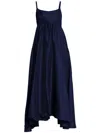 Azeeza Rachel Asymmetric Silk Midi Dress In Black