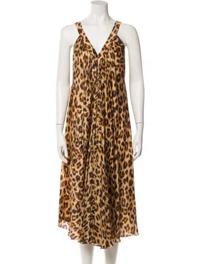 Pre-owned Azeeza Silk Midi Length Dress In Brown