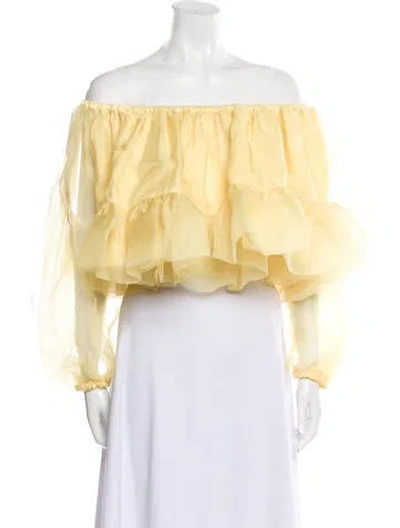 Pre-owned Azeeza Silk Off-the-shoulder Crop Top In Yellow