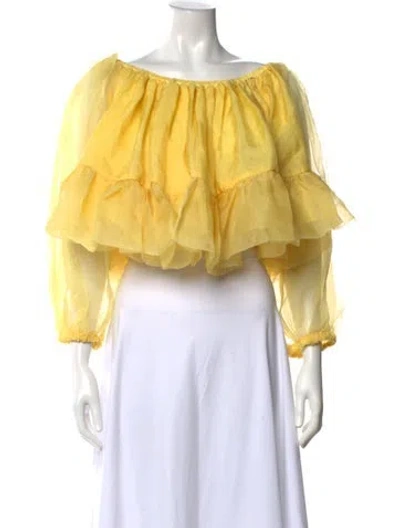 Pre-owned Azeeza Silk Off-the-shoulder Top In Yellow