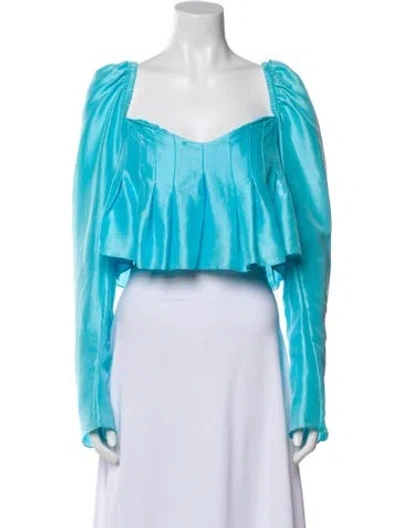 Pre-owned Azeeza Silk Square Neckline Crop Top In Blue