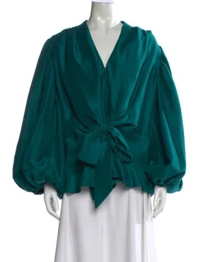 Pre-owned Azeeza Silk V-neck Blouse In Green