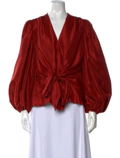 Pre-owned Azeeza Silk V-neck Blouse In Red