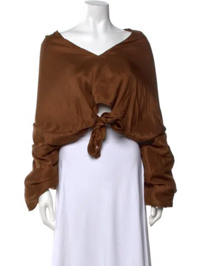 Pre-owned Azeeza Silk V-neck Top In Brown