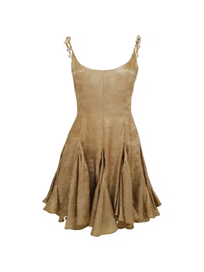 Azeeza Solenne Embellished-strap Mini Dress In Brown