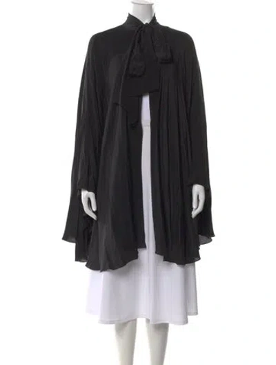 Pre-owned Azeeza Tie Neck Long Sleeve Blouse In Black