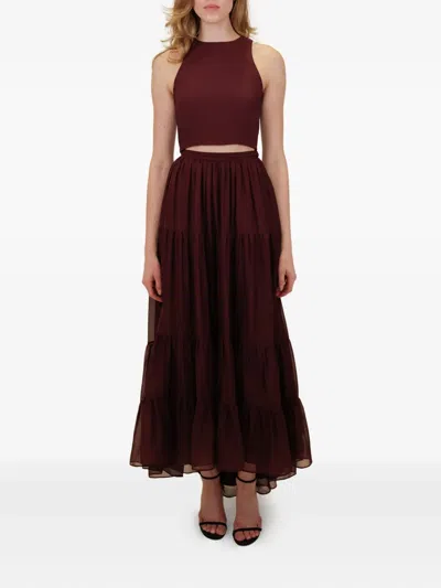Azeeza Tiered Chiffon Midi Skirt In Burgundy