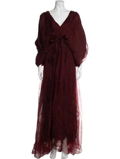 Pre-owned Azeeza V-neck Long Dress In Burgundy