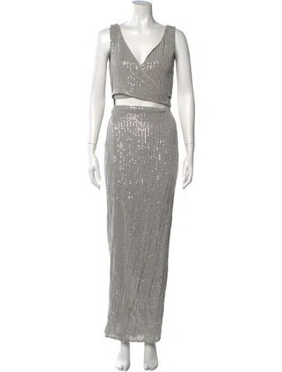 Pre-owned Azeeza V-neck Long Dress In Gray