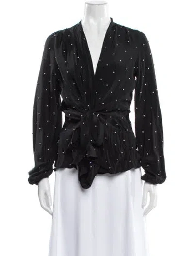 Pre-owned Azeeza V-neck Long Sleeve Blouse In Gray