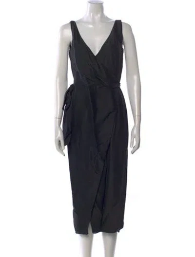 Pre-owned Azeeza V-neck Midi Length Dress In Black