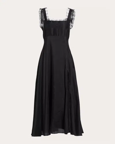 AZEEZA WOMEN'S AUBREY LACE-TRIMMED SILK-CREPE MIDI DRESS