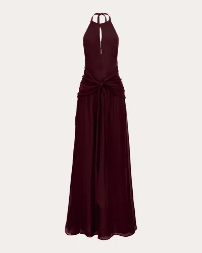 Azeeza Women's Avya Gathered Silk Chiffon Halterneck Gown In Red