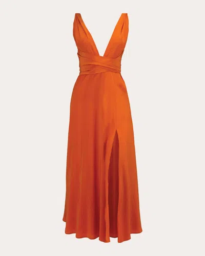 AZEEZA WOMEN'S CIRRUS BELTED SILK-CHARMEUSE MIDI DRESS