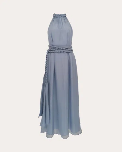 Azeeza Dany Halter-neck Rope-belt Midi Dress In Blue