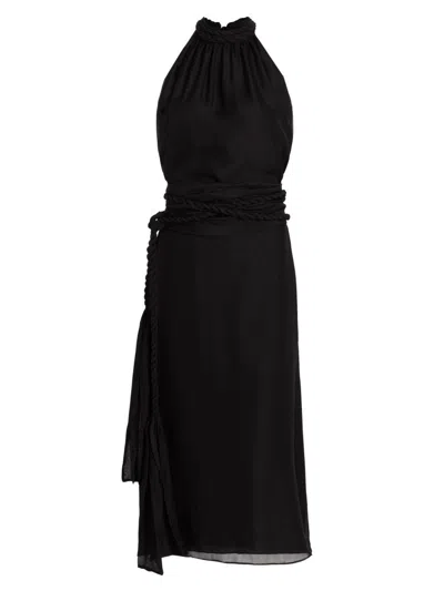 Azeeza Women's Dany Silk Chiffon Drape Midi-dress In Black