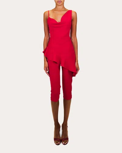 Azeeza Women's Daphne Asymmetric Draped Satin Top In Red