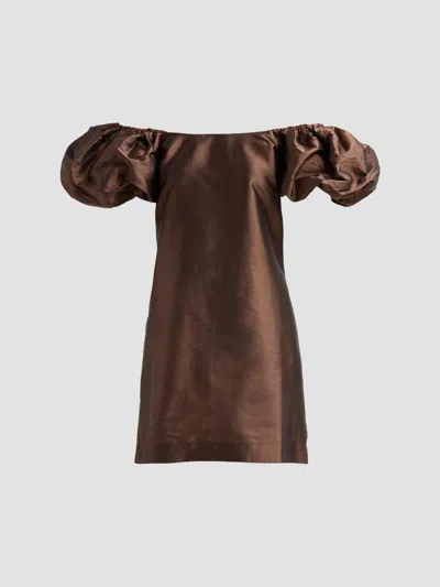 Azeeza Women's Drea Puff-sleevetaffeta Mini Dress In Brown