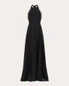 Azeeza Women's Maitreyi Lace-trimmed Silk-charmeuse Halterneck Gown In Black