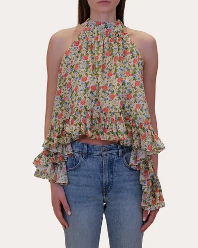 Azeeza Women's Plath Floral Voile Asymmetric Ruffle Halter Top Cotton In Multi