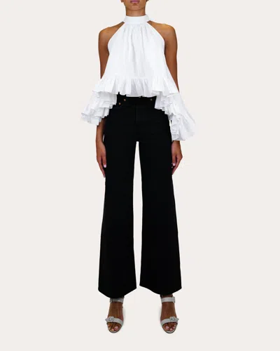 Azeeza Women's Plath Poplin Asymmetric Ruffle Halter Top In White