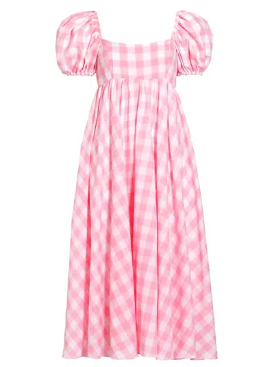 Azeeza Women's Rory Gingham Puff-sleeve Midi-dress In Tea Pink Gingham