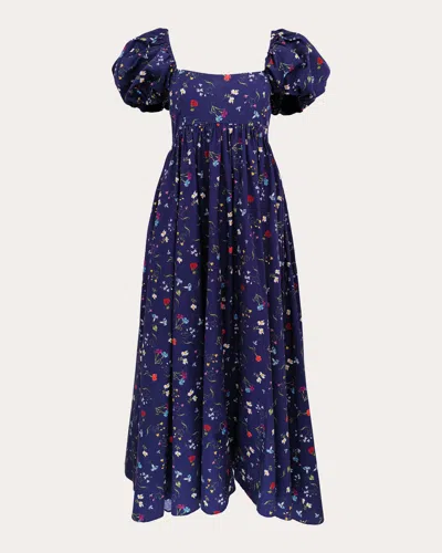 Azeeza Women's Rory Printed Poplin Puff-sleeve Midi Dress In Blue