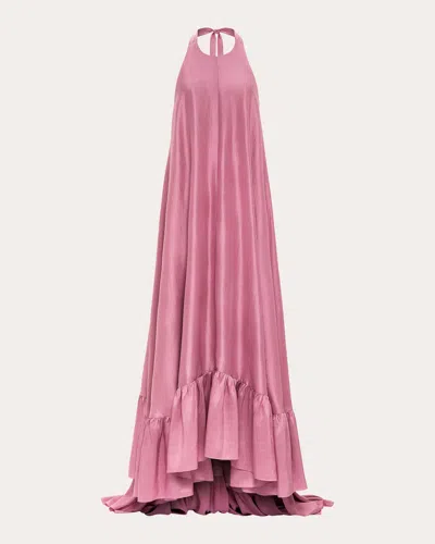 Azeeza Sadie Halterneck Silk Gown In Pink
