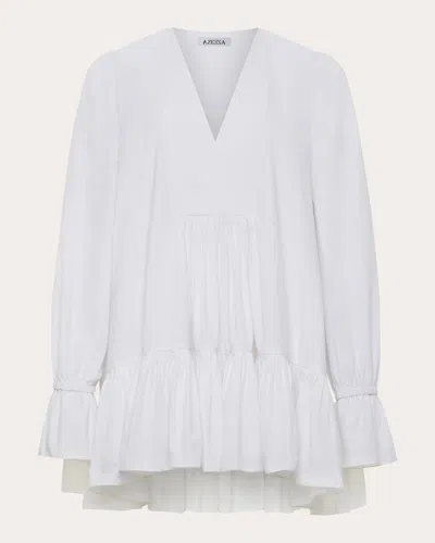 Azeeza Thistle Ruffle Poplin Minidress In White