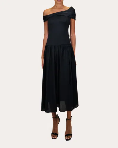 Azeeza Women's Veda Draped Off-the-shoulder Satin Midi Dress In Black