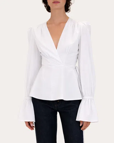 Azeeza Women's Willow Cotton Voile Gathered Wrap Top In White