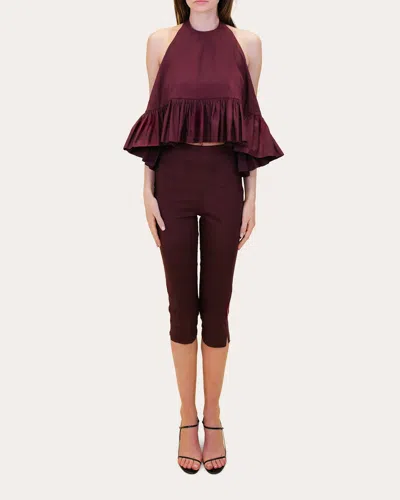 Azeeza Women's Winston Poplin High-low Halter Top In Red