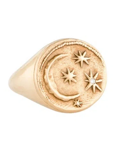 Pre-owned Azlee 18k Diamond Cosmic Coin Signet Ring In Multi