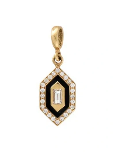 Pre-owned Azlee 18k Diamond Small Enamel Charm In Black