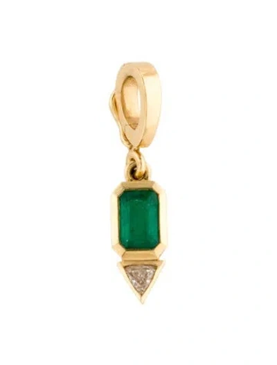 Pre-owned Azlee 18k Emerald & Diamond Trillion Pendant In Multi