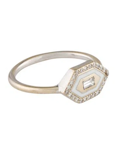 Pre-owned Azlee 18k Enamel & Diamond Ring In White