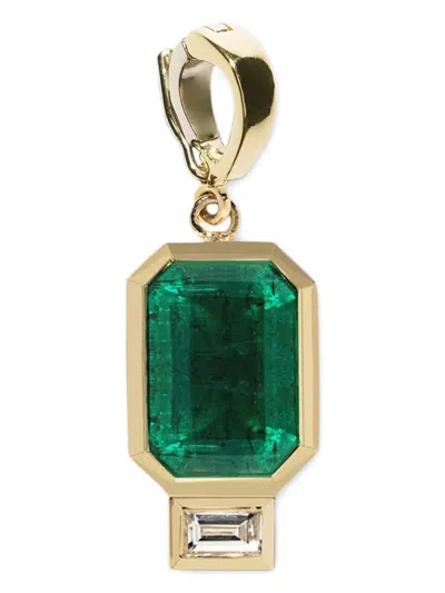 Azlee 18k Yellow Gold Emerald And Diamond Pendant In Green