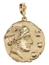 Azlee 18k Yellow Gold Goddess Of Mothers Diamons Coin Necklace In Brown