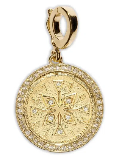 Azlee 18k Yellow Gold Small Compass Coin Diamond Pendant