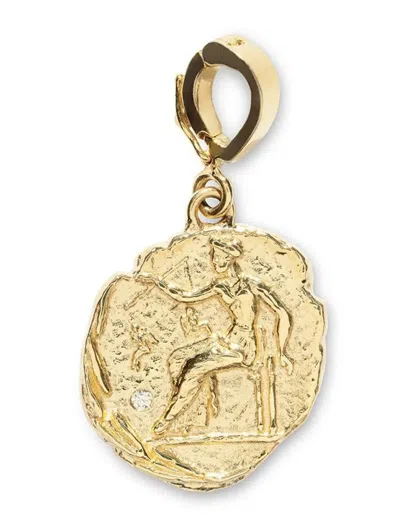 Azlee 18kt Yellow Gold Small Aphrodite Diamond Coin Pendant