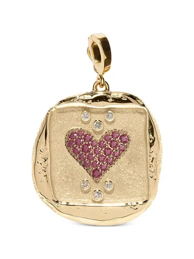 Azlee Amour Ruby And Diamond Charm In Gold