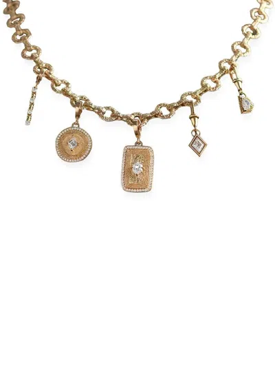 Azlee Coin-motif Diamond Pendant In Gold