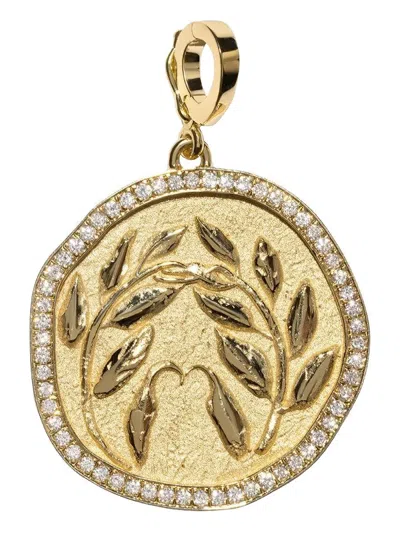 Azlee Diamond Olive Branch Coin Pendent In Gold