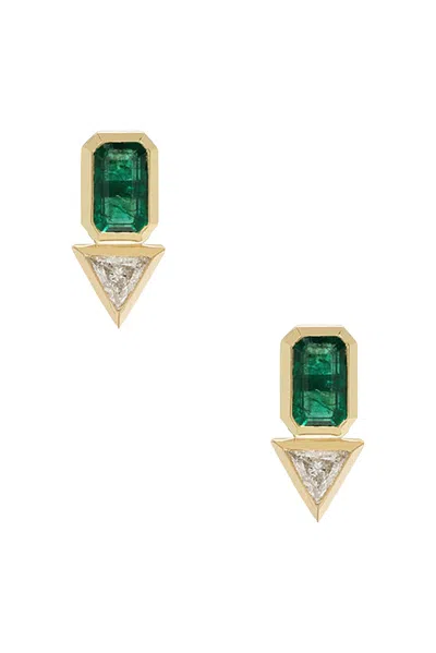 Azlee 18kt Yellow Gold Emerald And Diamond Earrings