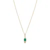 Azlee Emerald & Trillion Small Diamond Charm With 20" Chain In Yellow Gold,emerald