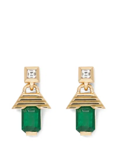 Azlee Escalier Emerald And Diamond Earrings In Transparent