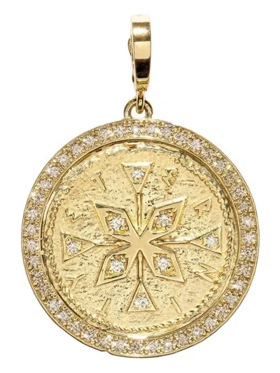 Azlee Large Compass Diamond Pendant In Gold