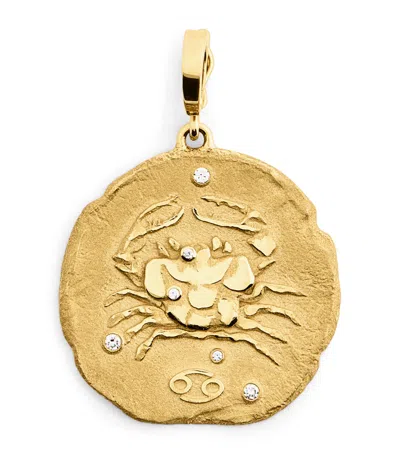 Azlee Large Yellow Gold And Diamond Cancer Coin Charm