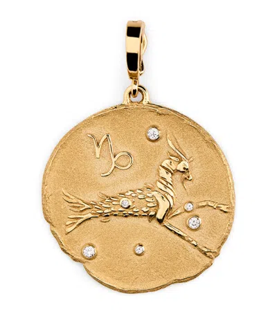 Azlee Large Yellow Gold And Diamond Capricorn Coin Charm